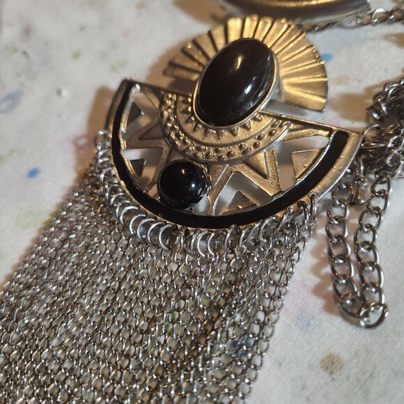 Boho silver fringe necklace - Picture 3 of 5